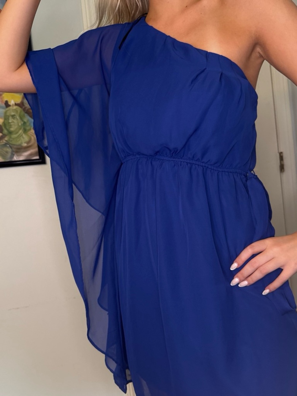 Lily Rose One-Shoulder Cobalt Blue Chiffon Dress